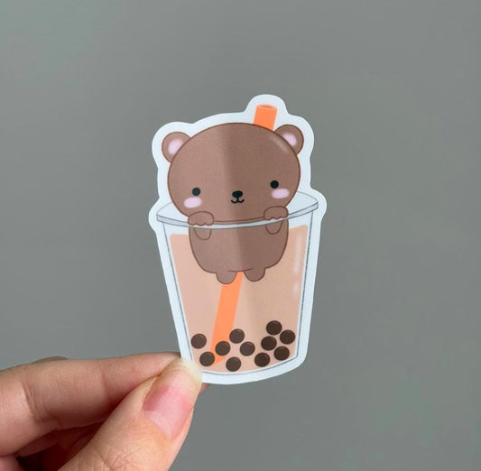 Boba Milk Tea Bear Waterproof Matte Vinyl Stickers