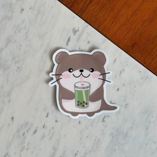 Matcha Boba Otter Waterproof Matte Vinyl Stickers