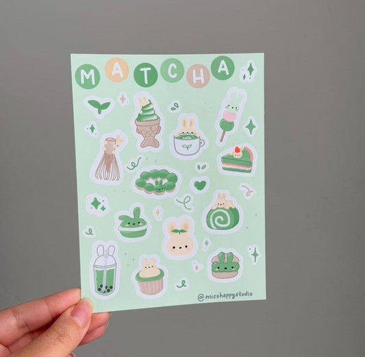 Matcha Bunny Sticker Sheet for Journaling