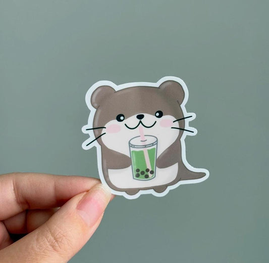 Matcha Boba Otter Waterproof Matte Vinyl Stickers