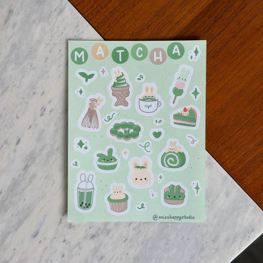 Matcha Bunny Sticker Sheet for Journaling