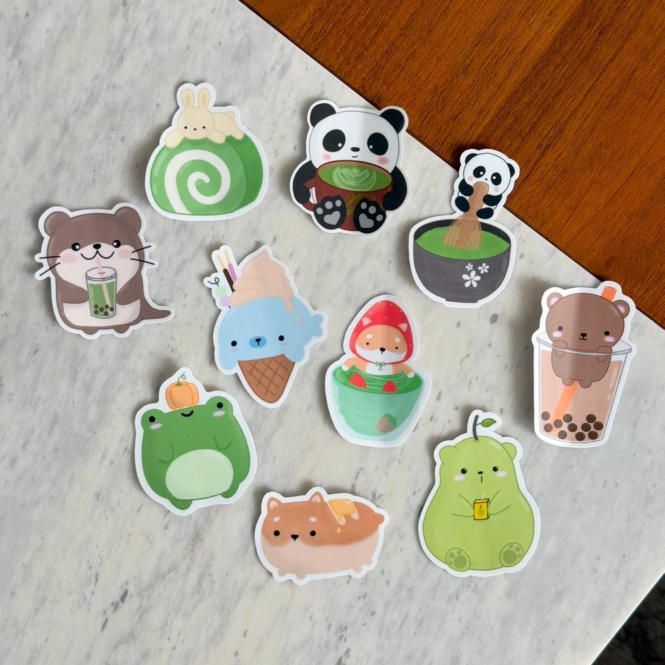 Matcha Latte Panda Waterproof Matte Vinyl Stickers