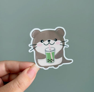 Matcha Boba Otter Waterproof Matte Vinyl Sticker