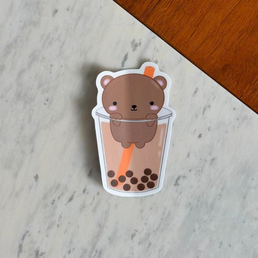 Boba Milk Tea Bear Waterproof Matte Vinyl Sticker